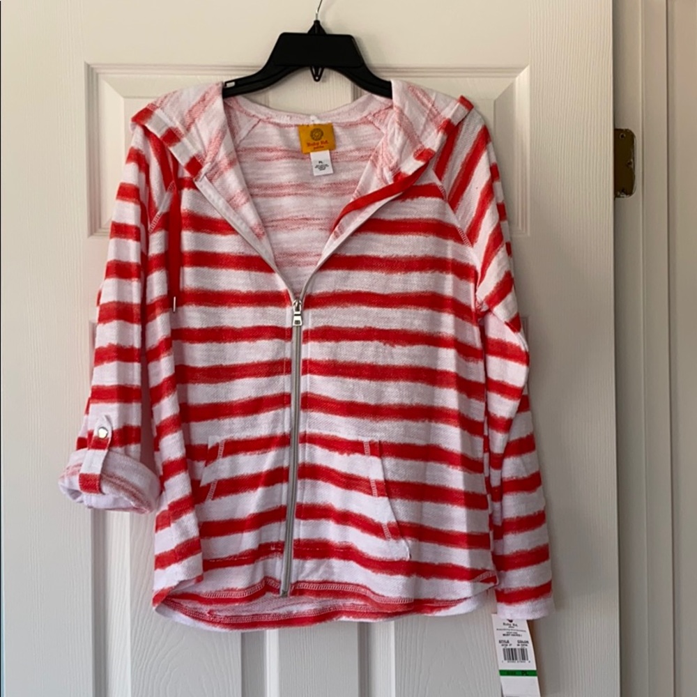 Red and white striped zip up hoodie